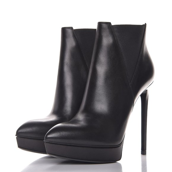NIB YSL SAINT LAURENT BLACK YETI PLATFORM LEATHER ANKLE BOOTS BOOTIES SIGNATURE - Picture 4 of 7